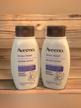 NEW Set of 2 Aveeno Stress Relief Body Wash Lavender Scent Paraben Free Calming
